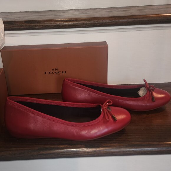 NEW IN BOX-Coach Lara 100% Leather Ballet Flats-Red-Black Cherry-Size 8 - Picture 5 of 13
